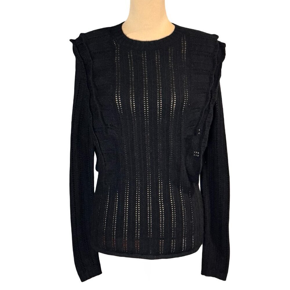 Aqua 100% Cashmere Sweater Sz M Black Open Knit Ruffles Whimsigoth Feminine